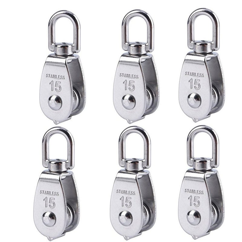 Nxtop Stainless Steel Wire Rope Crane Pulley Block M15 Lifting Crane Swivel Hook Single Pulley Block Hanging Wire Towing Wheel 6Pcs - Image 1